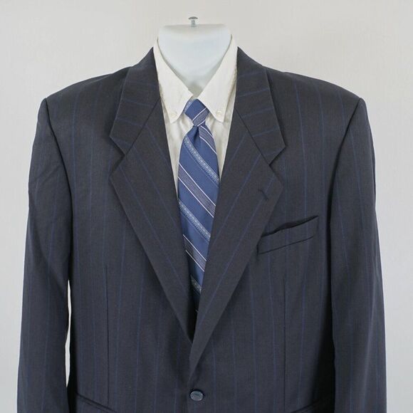 Yves Saint Laurent Wool Blue Check Striped‎ 2 Button Suit Jacket 42R France - Picture 1 of 14